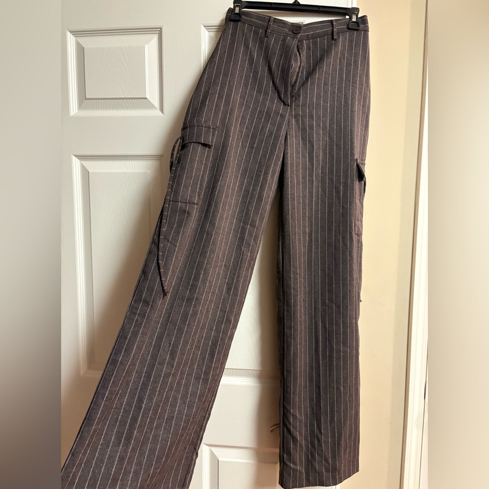 Pinstripe Cargo Wide-Leg Pants